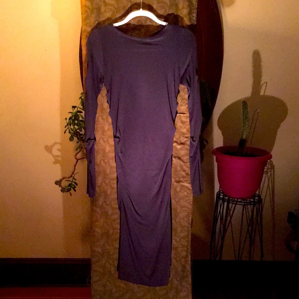 Long Sleeved Charcoal Ruched Dress